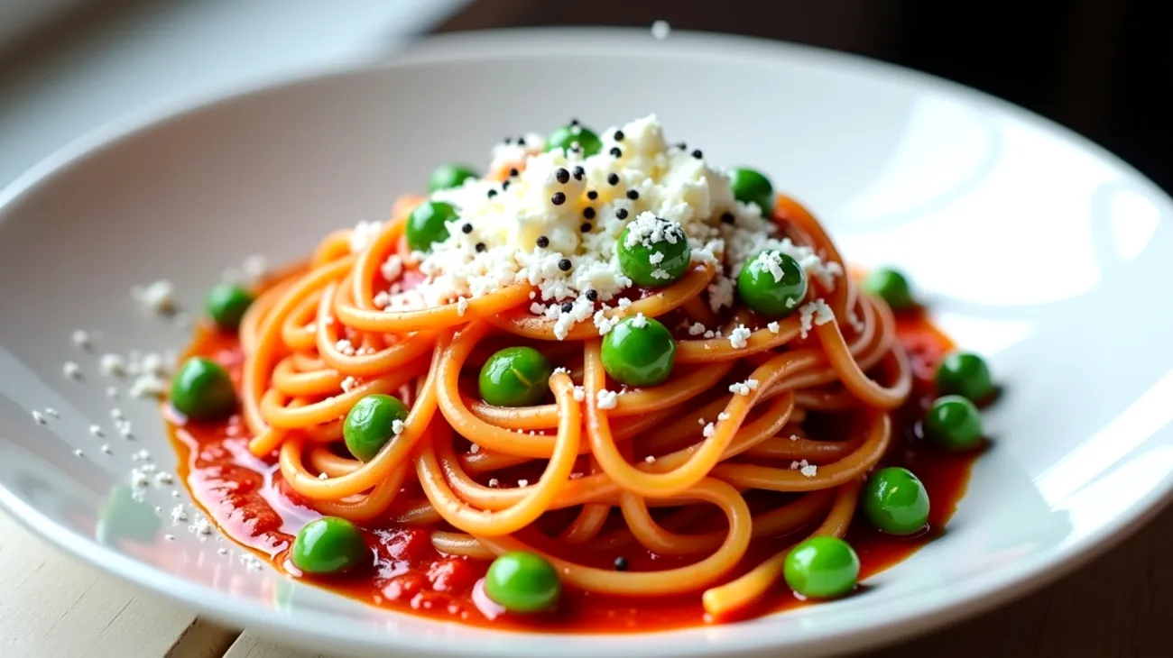 Spaghetti 'Nduja piselli freschi ricotta salata"