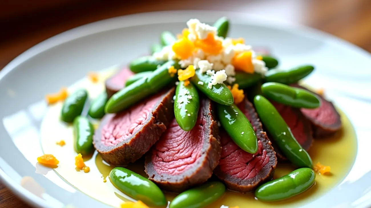 Straccetti di manzo fave fresche agrumi"